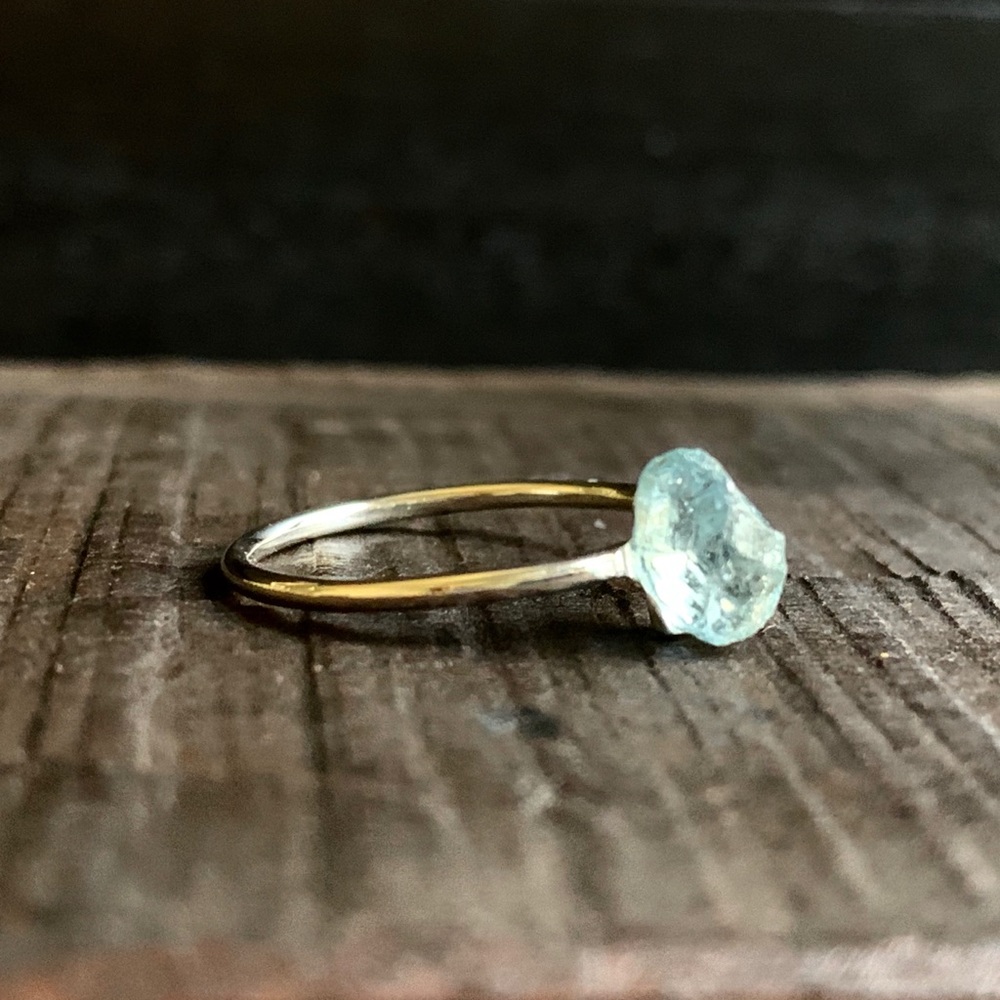 Raw Aquamarine 925 Sterling Silver Ring US 7 - Picture 2 of 5